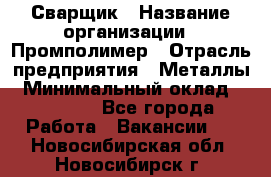 Сварщик › Название организации ­ Промполимер › Отрасль предприятия ­ Металлы › Минимальный оклад ­ 30 000 - Все города Работа » Вакансии   . Новосибирская обл.,Новосибирск г.